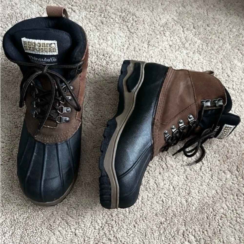 Rugged Exposure Men's Black and Brown Insulated Rain Snow Hiking Hunting Boots